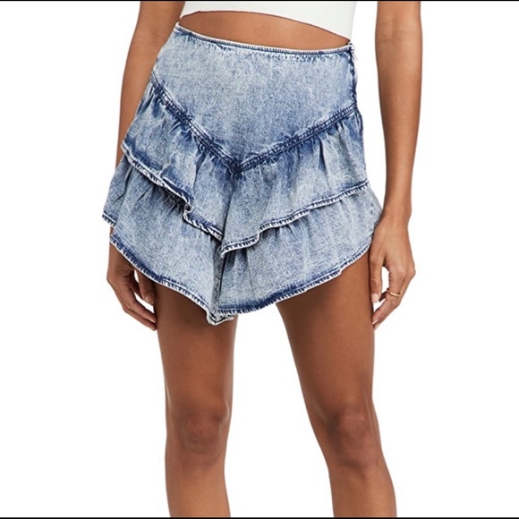MOTHER Dresses & Skirts - MOTHER the Ruffle denim mini skirt threading the needle blue acid wash size 30